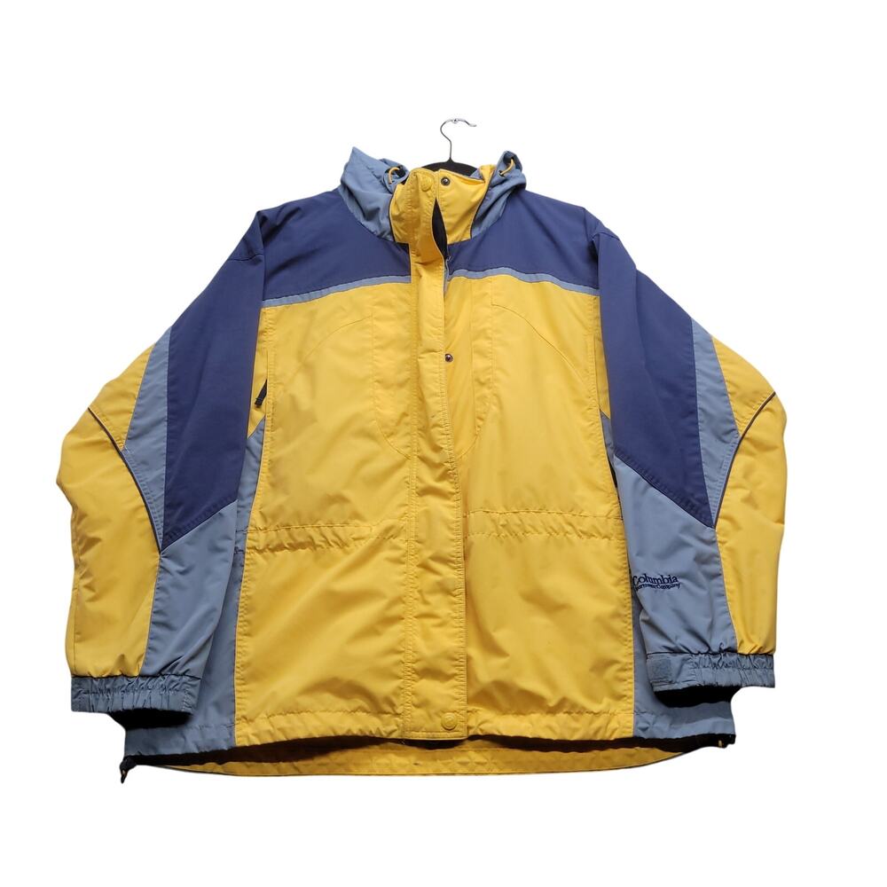 Columbia Womens XL Vintage Colorblock Jacket Yellow Blue Gray Hooded Y2K